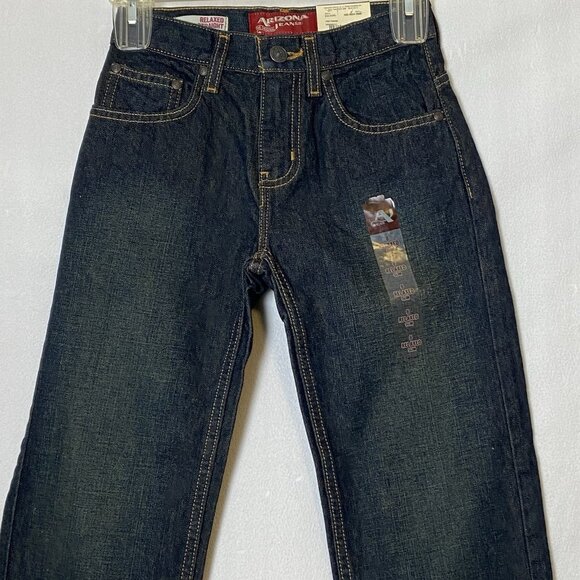 Arizona Jean Co Boys Jeans Sz 8 Slim Relaxed Fit Straight Leg Denim Dark Wash - Picture 1 of 14